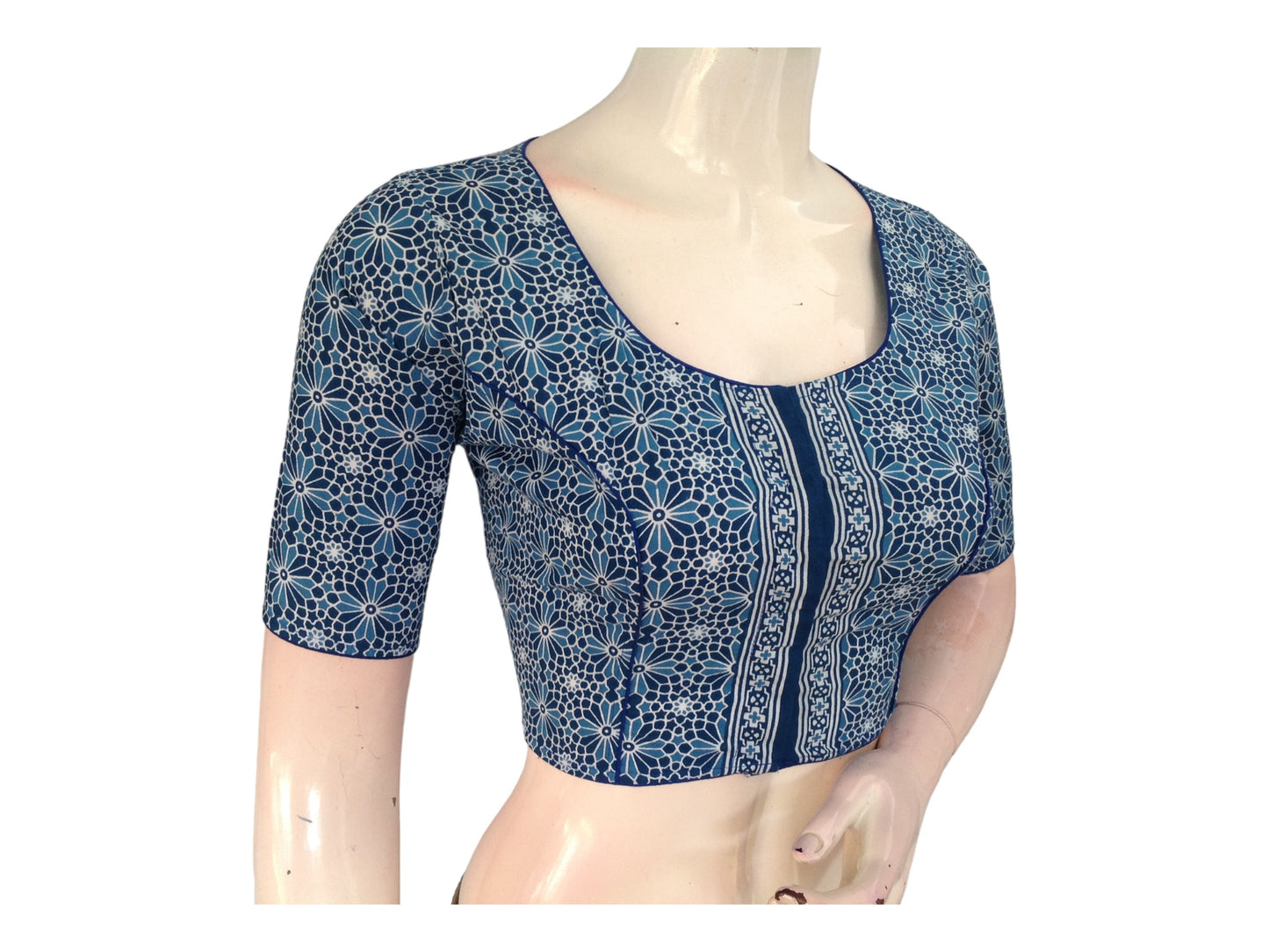 Stylish Blue High Neck Cotton Blouse | Versatile Everyday Fashion
