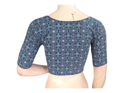 Stylish Blue High Neck Cotton Blouse | Versatile Everyday Fashion