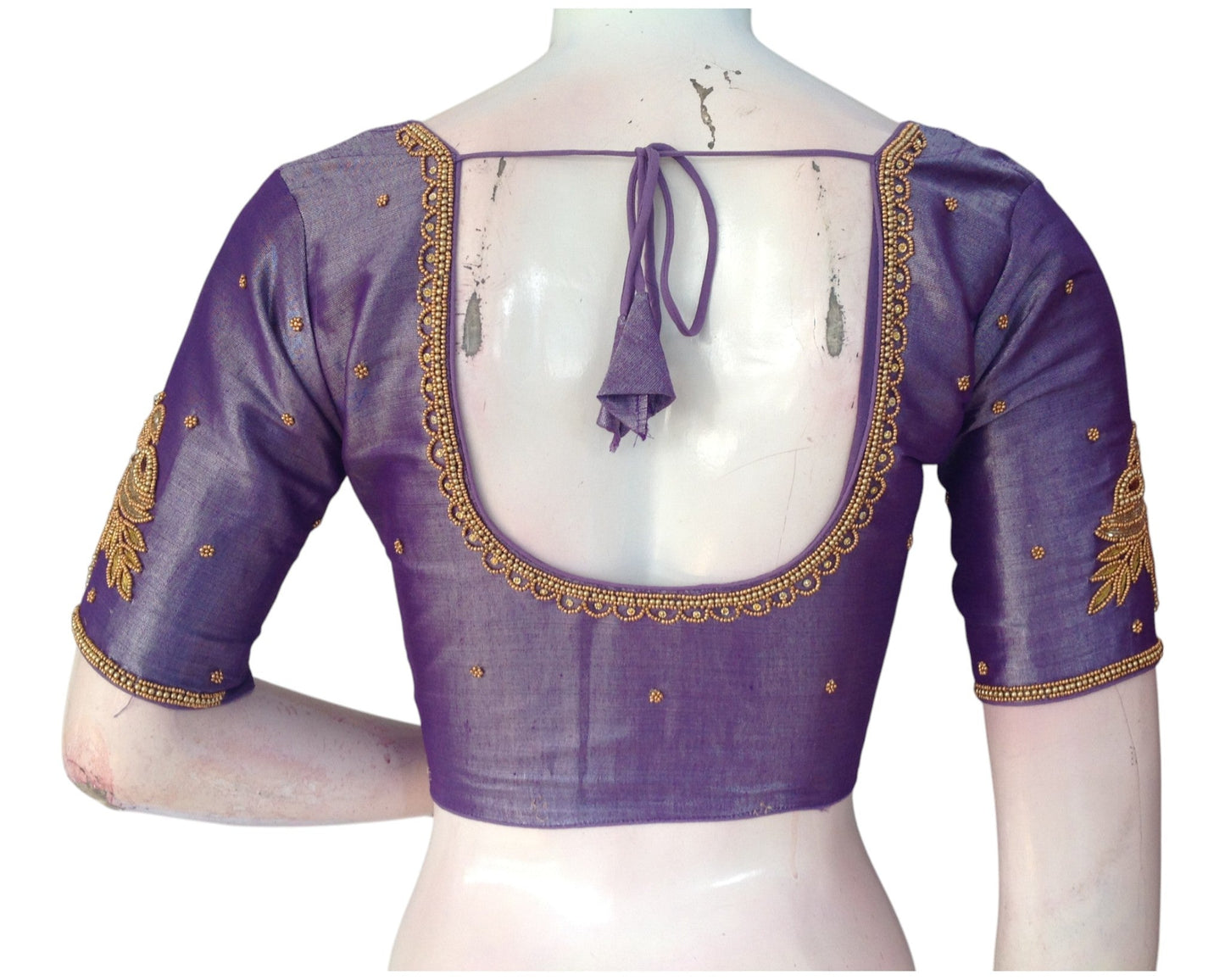 Wedding Perfection: Lavender Aari Handwork Tissue Silk Blouse