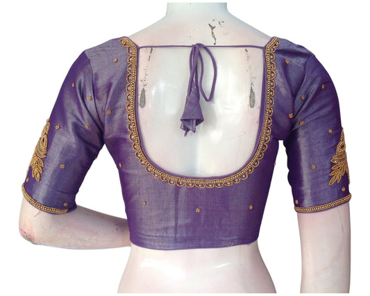Wedding Perfection: Lavender Aari Handwork Tissue Silk Blouse