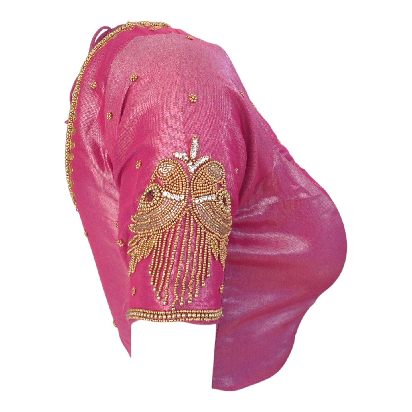 Lovely Pink Aari Handwork Tissue Silk Wedding Blouse - D3 Blouses