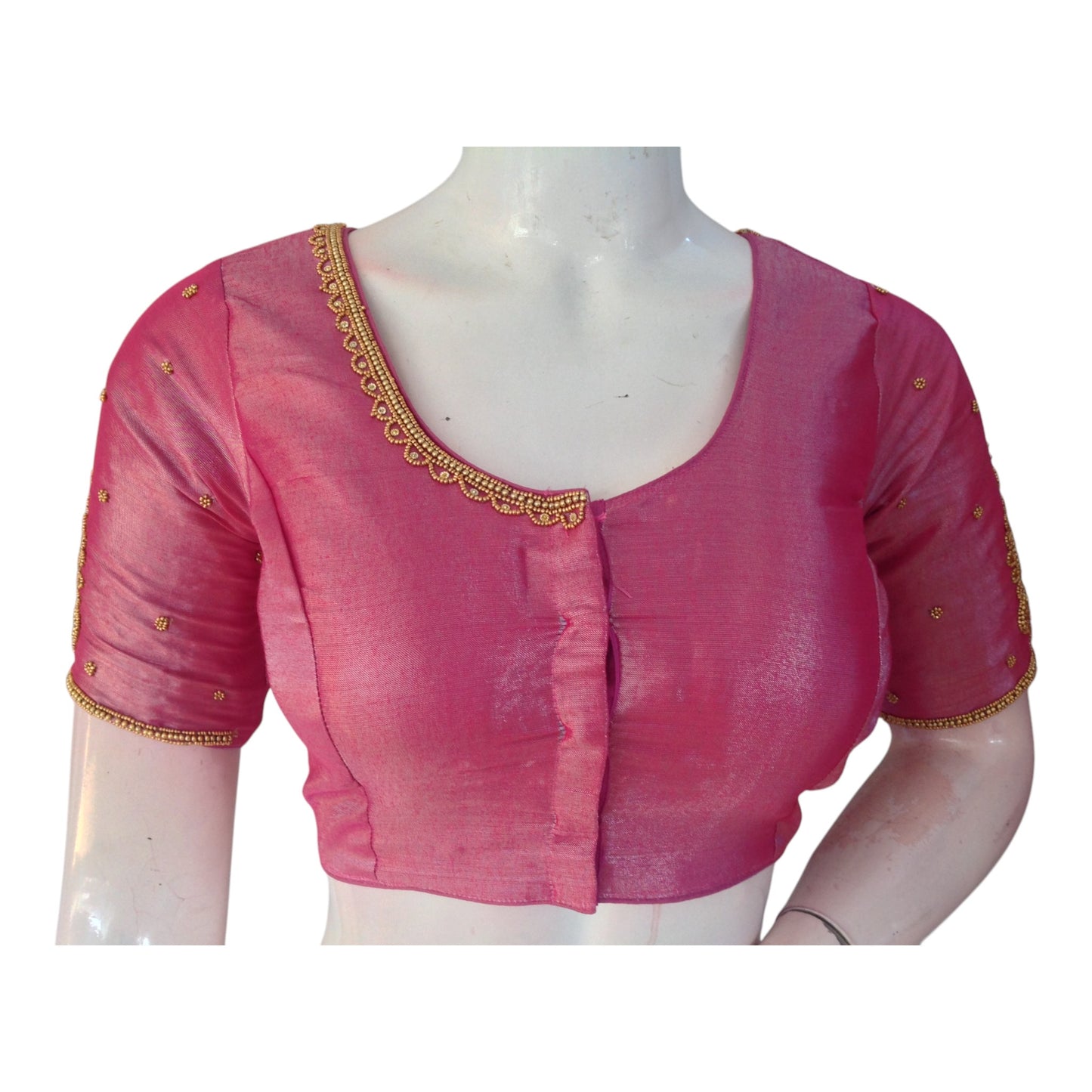 Luxurious Pink Tissue Silk Blouse with Delicate Aari Embroidery - D3 Blouses