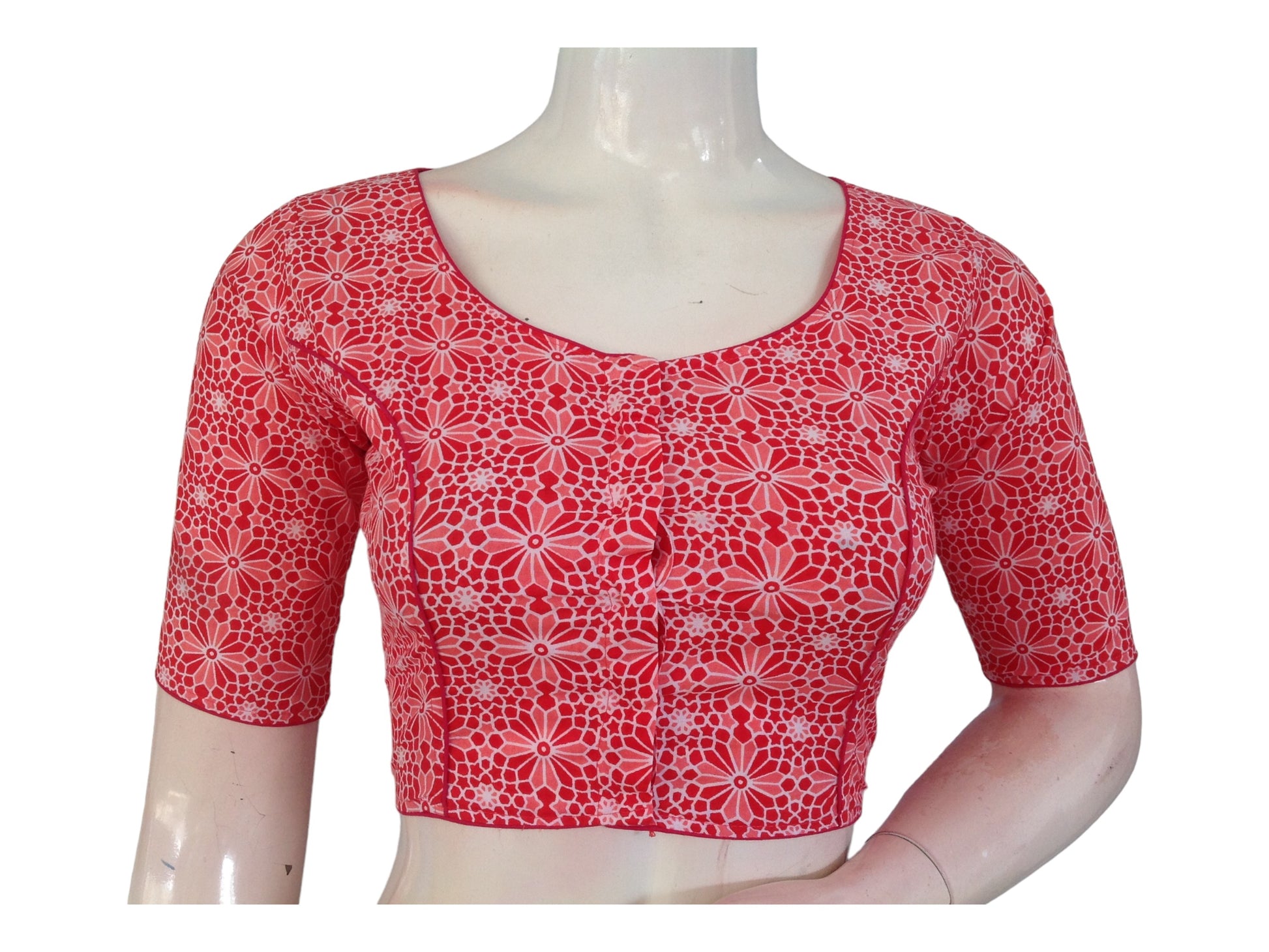  Sweet Summer Style: Peach Pink High-Neck Cotton Blouse 