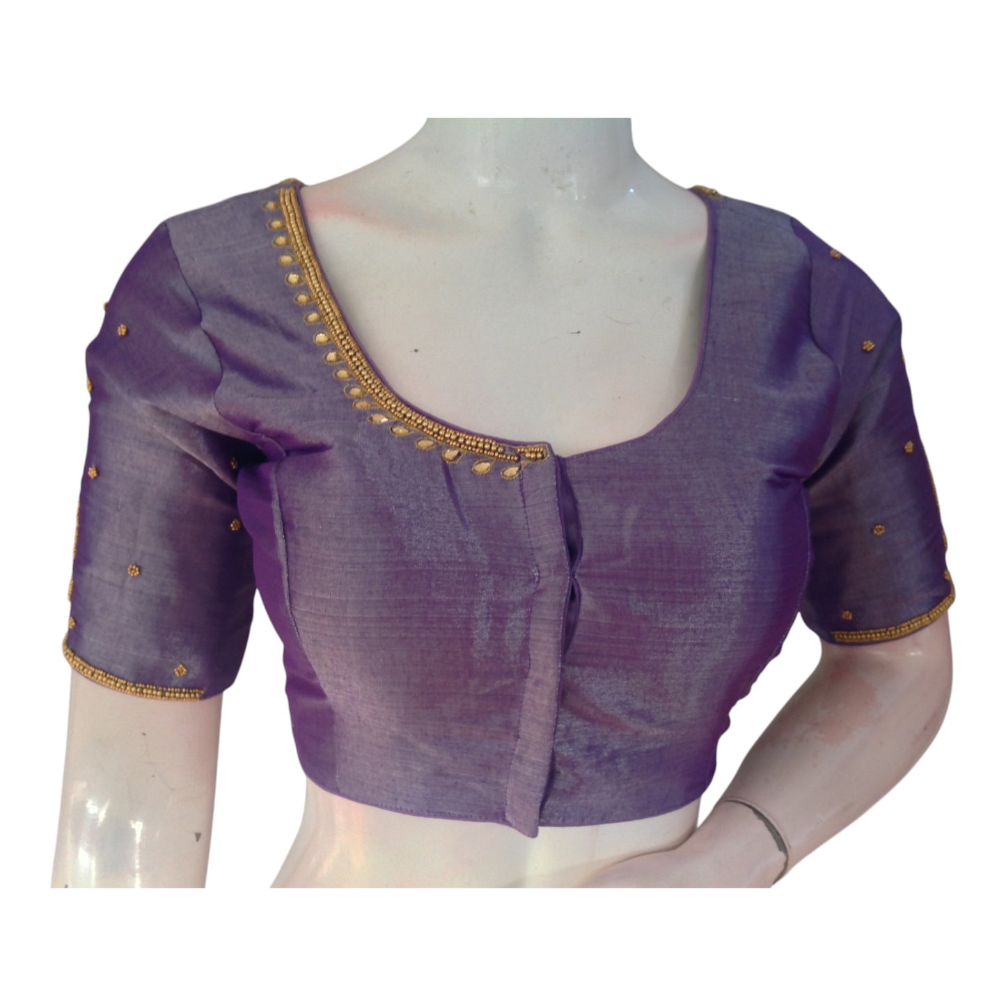 Delicate Purple Tissue Silk Aari Handwork Wedding Blouse