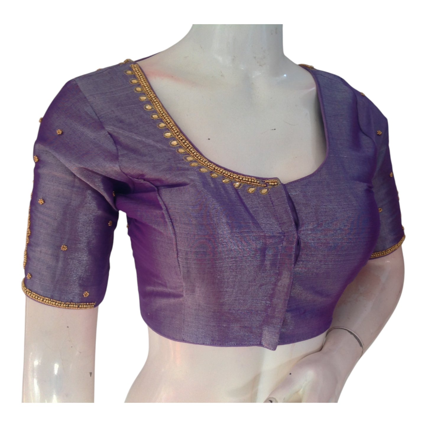Delicate Purple Tissue Silk Aari Handwork Wedding Blouse