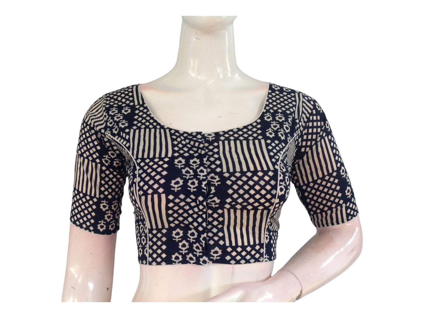 Wardrobe Staple: Navy Blue High-Neck Cotton Blouse 