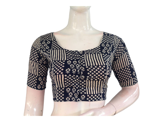 Wardrobe Staple: Navy Blue High-Neck Cotton Blouse 