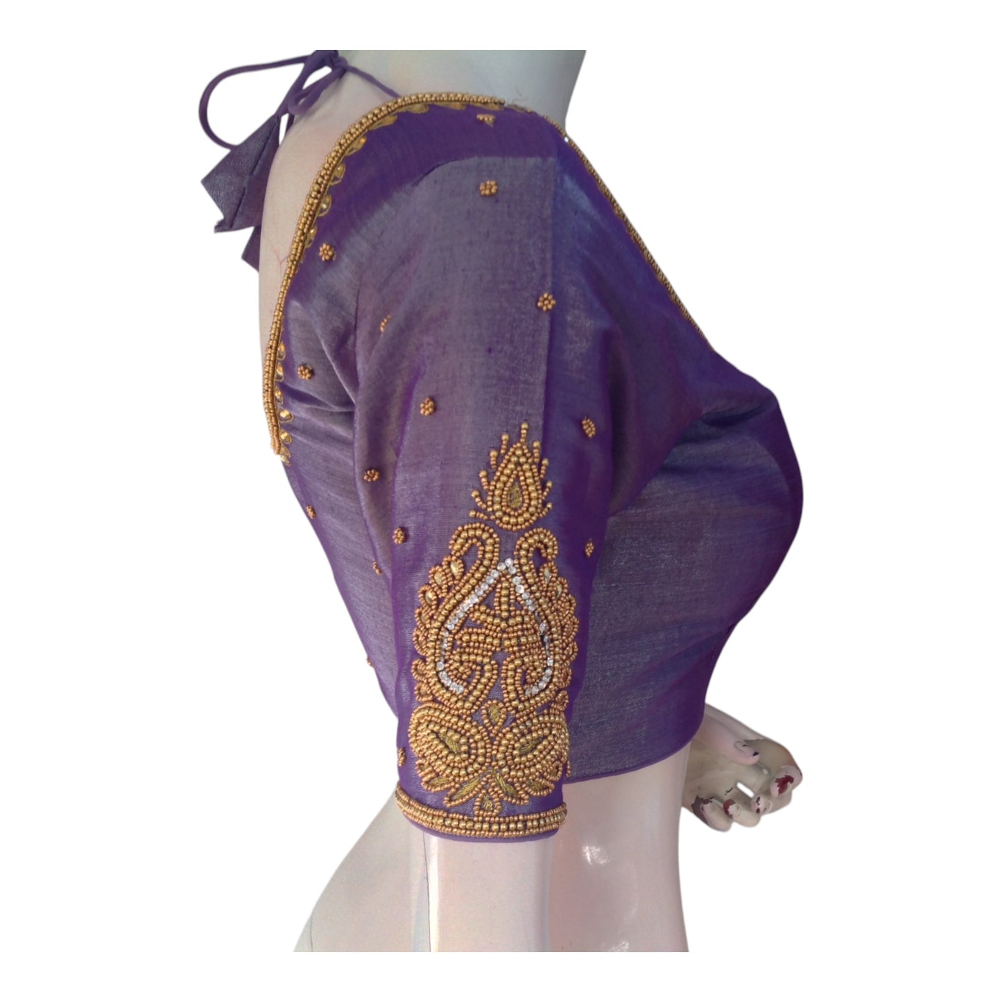 Delicate Purple Tissue Silk Aari Handwork Wedding Blouse