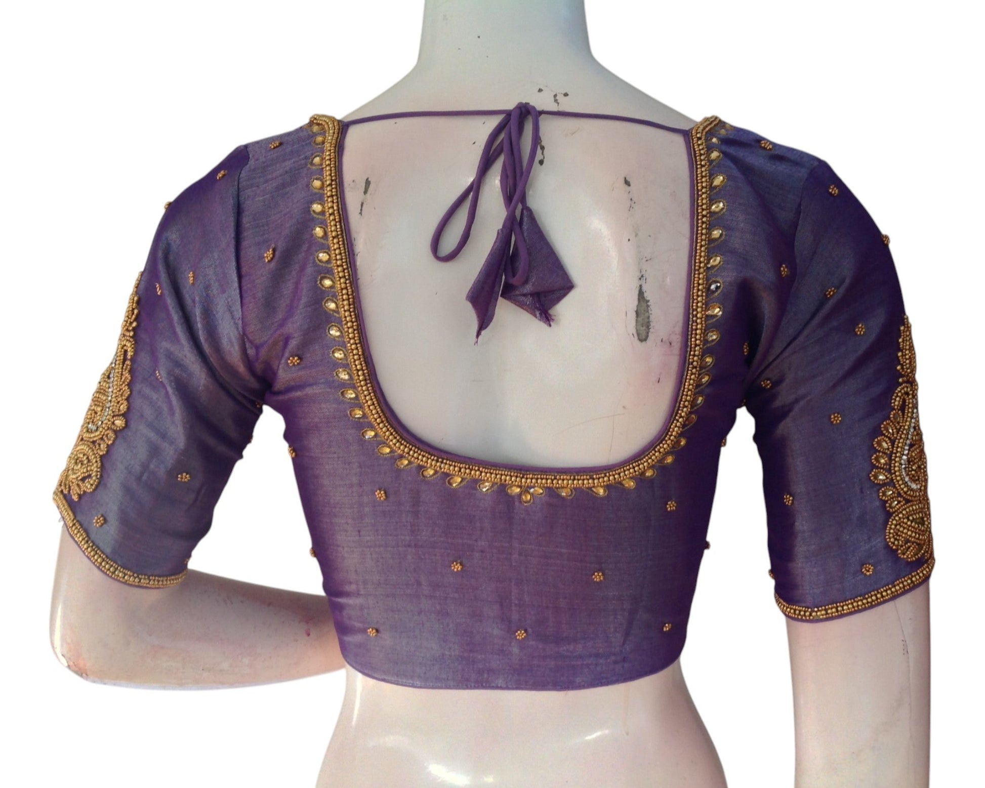 Delicate Purple Tissue Silk Aari Handwork Wedding Blouse