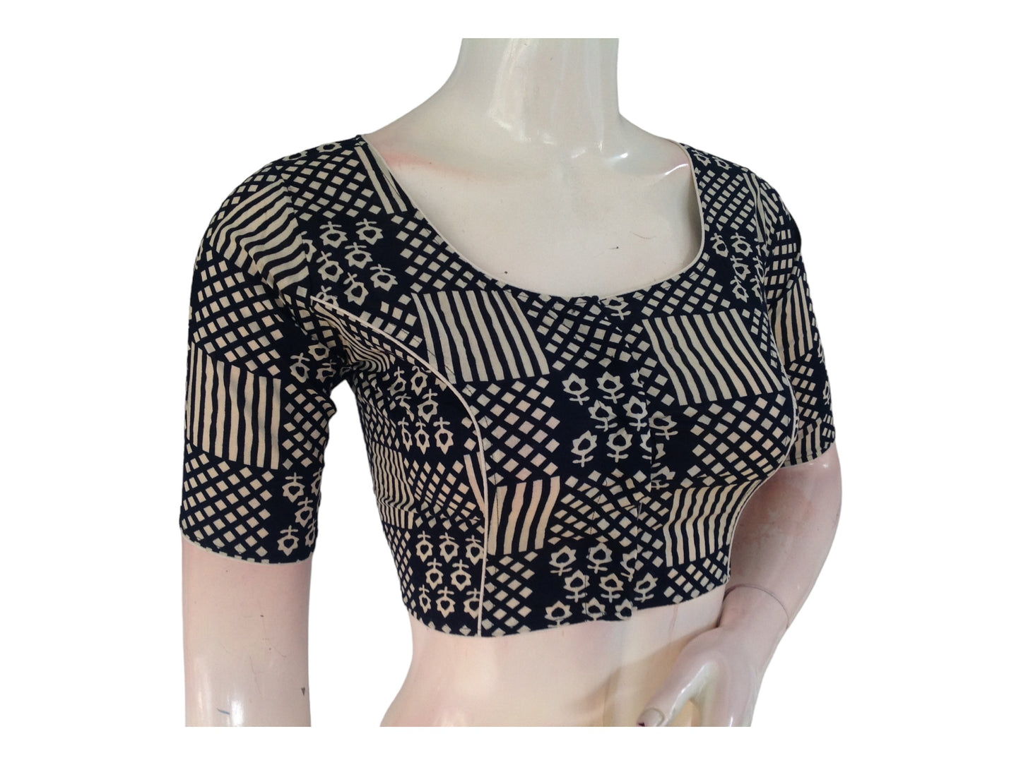 Wardrobe Staple: Navy Blue High-Neck Cotton Blouse