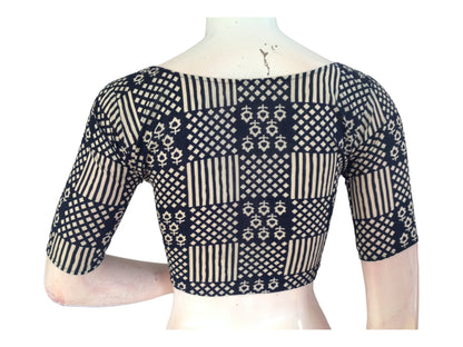 Wardrobe Staple: Navy Blue High-Neck Cotton Blouse