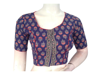 Vibrant Sophistication: Violet Blue Cotton Blouse with High Neck