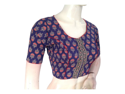 Vibrant Sophistication: Violet Blue Cotton Blouse with High Neck