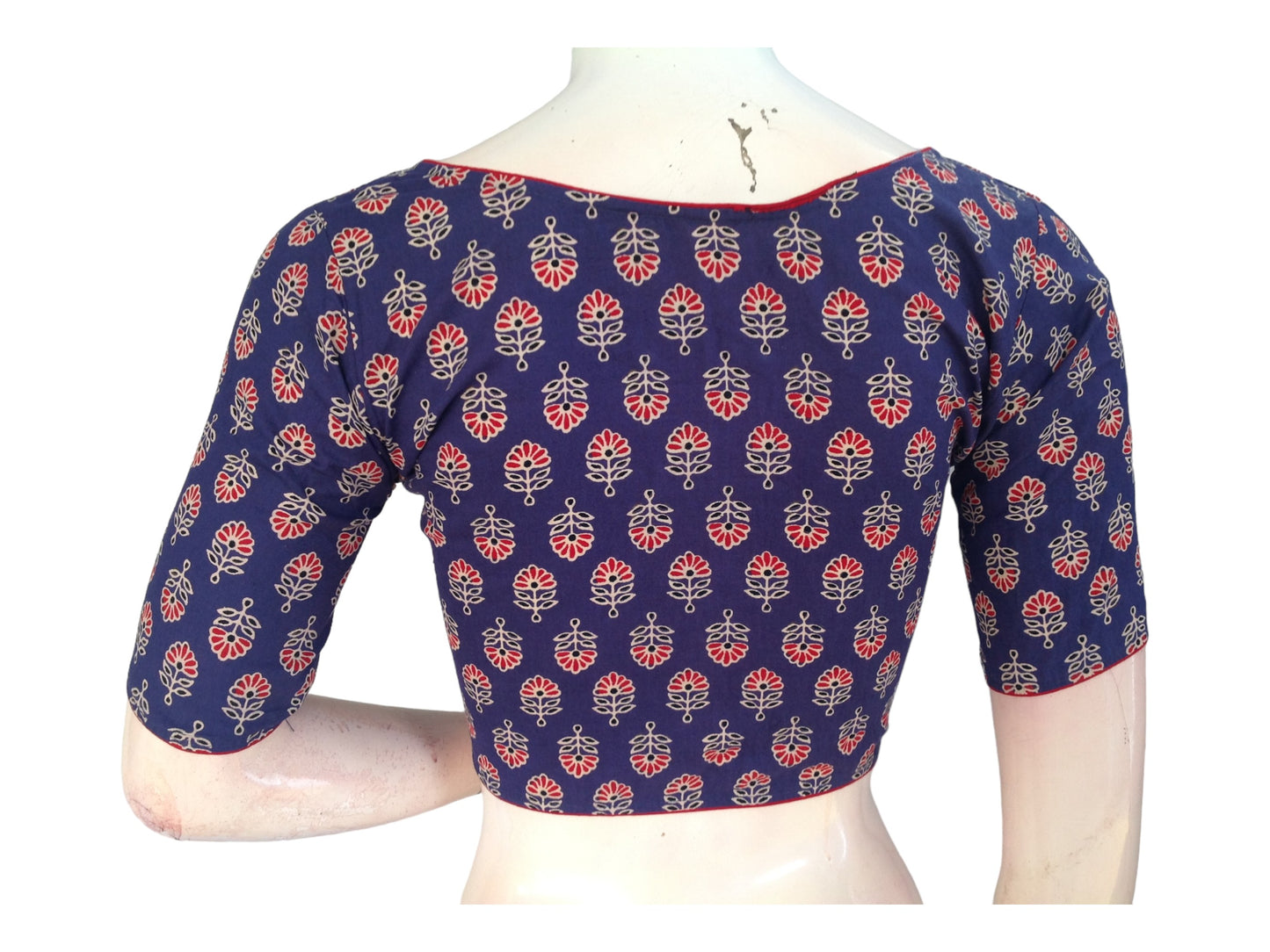 Vibrant Sophistication: Violet Blue Cotton Blouse with High Neck