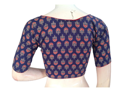 Vibrant Sophistication: Violet Blue Cotton Blouse with High Neck
