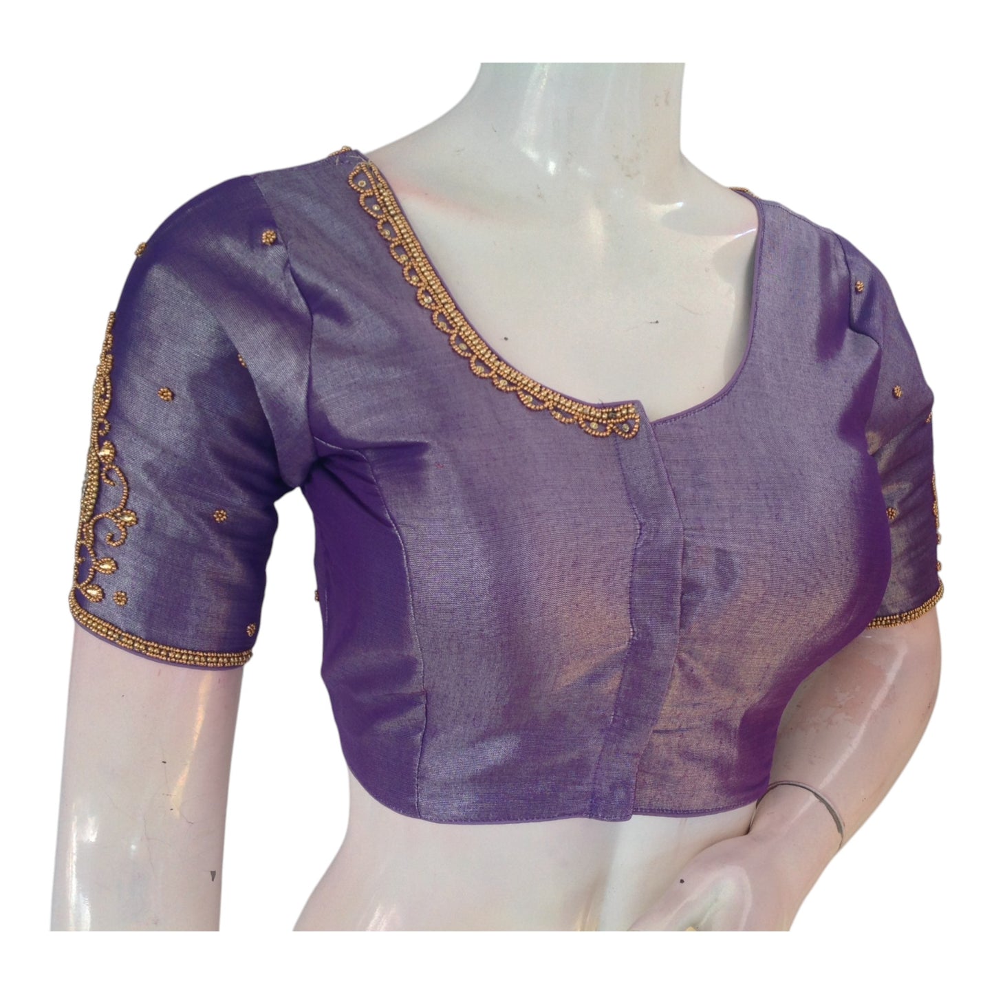 Intricate Aari Handwork Tissue Silk Purple Color Wedding Silk Saree Blouse