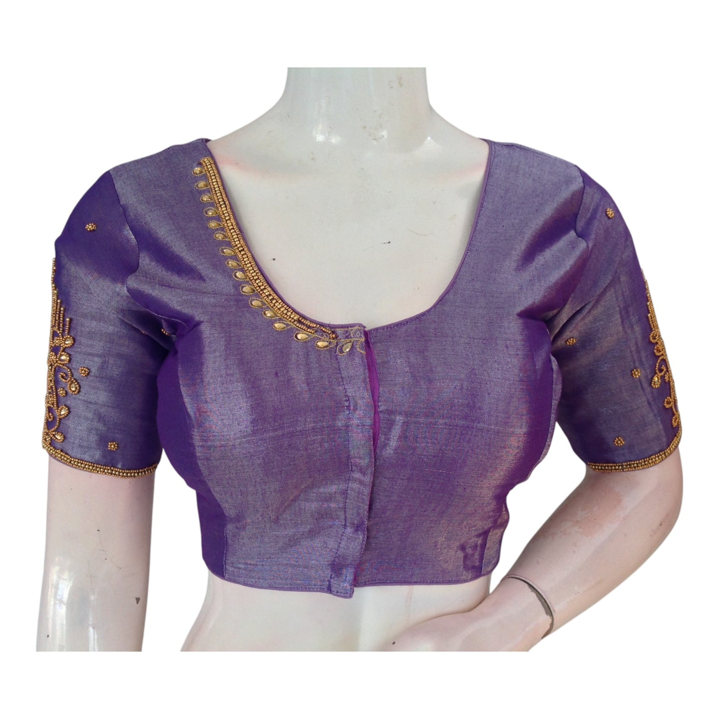 Vibrant Purple Color Aari Handwork Wedding Silk Saree Blouse