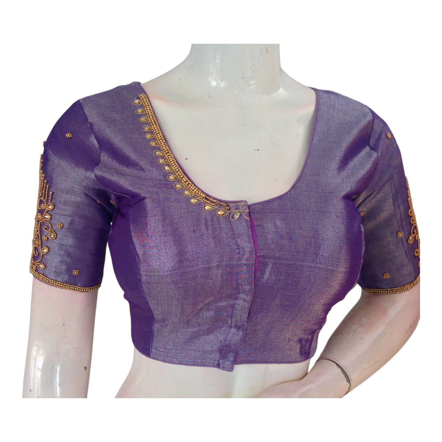 Vibrant Purple Color Aari Handwork Wedding Silk Saree Blouse
