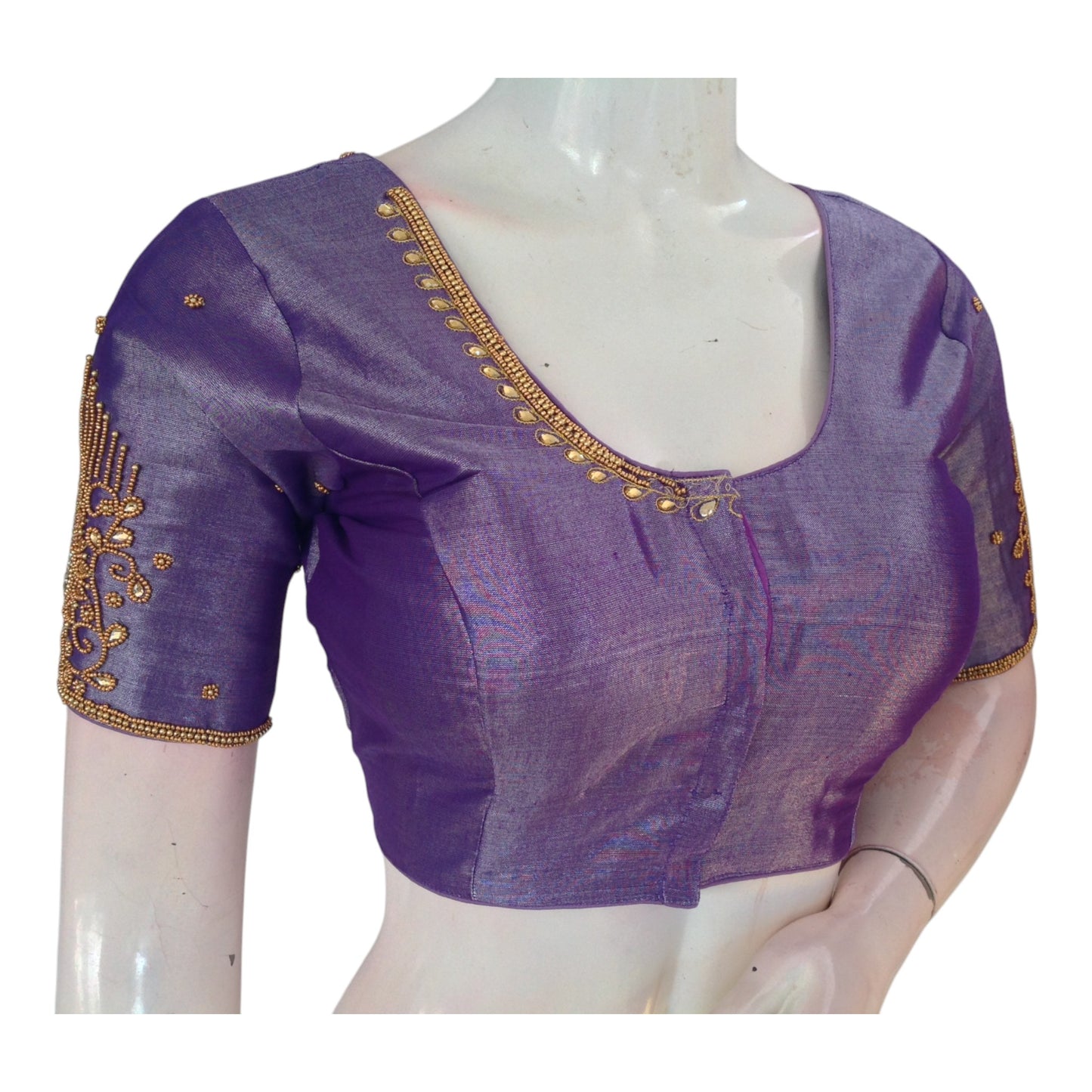 Vibrant Purple Color Aari Handwork Wedding Silk Saree Blouse