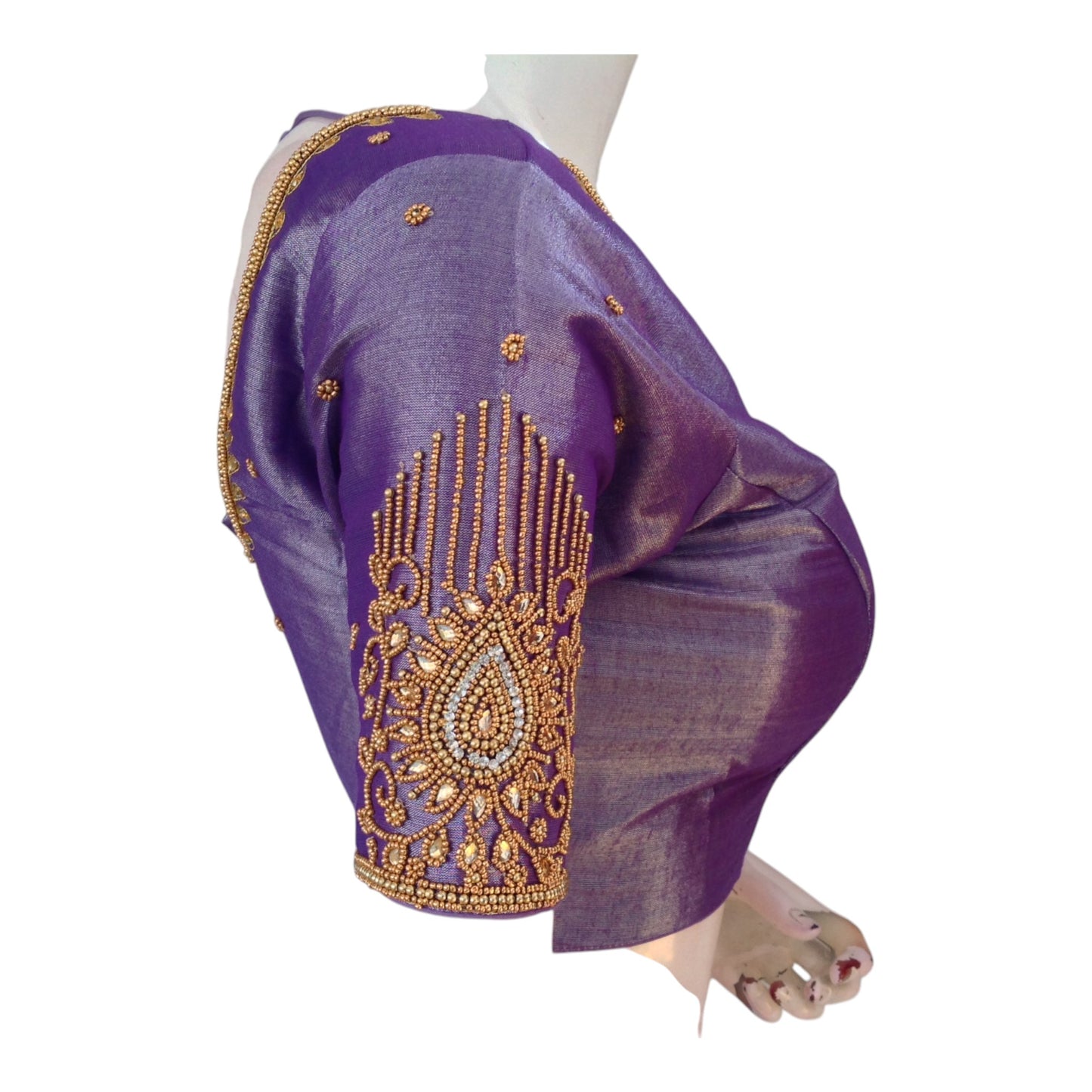 Vibrant Purple Color Aari Handwork Wedding Silk Saree Blouse