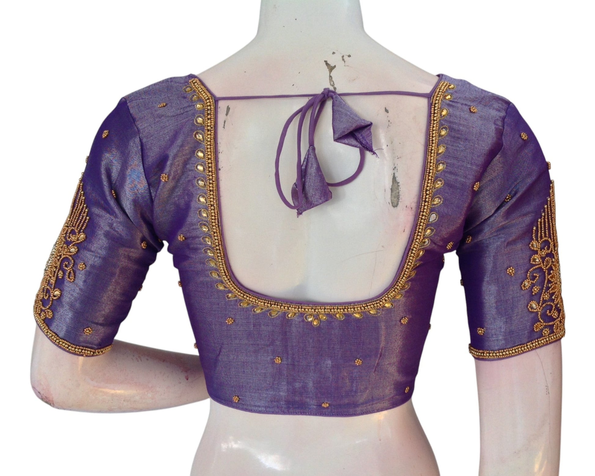 Vibrant Purple Color Aari Handwork Wedding Silk Saree Blouse