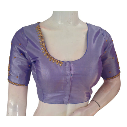 Premium Light Lavender Aari Work Wedding Silk Blouse - D3 Blouses
