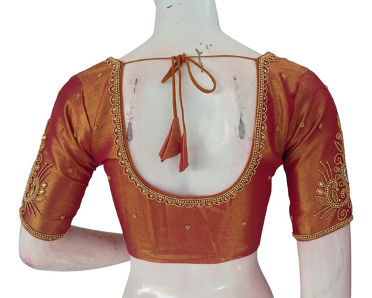 Dark Terracotta Color Aari Handwork Wedding Silk Blouse - D3 Blouses