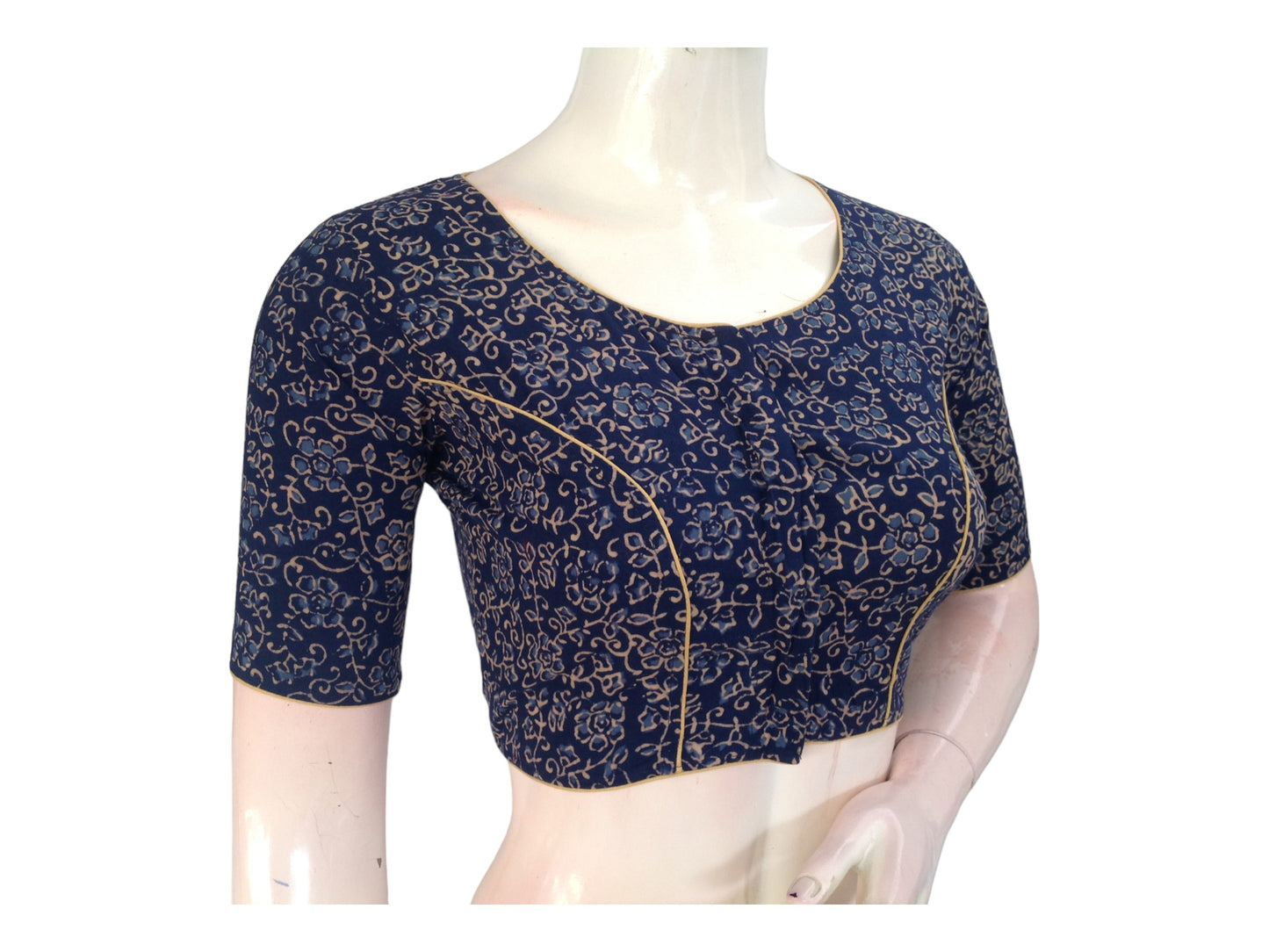 Cool & Classic: Blue Cotton Blouse with High Neck
