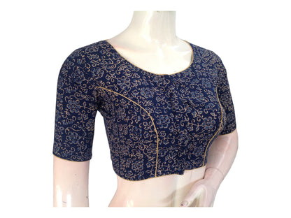 Cool & Classic: Blue Cotton Blouse with High Neck
