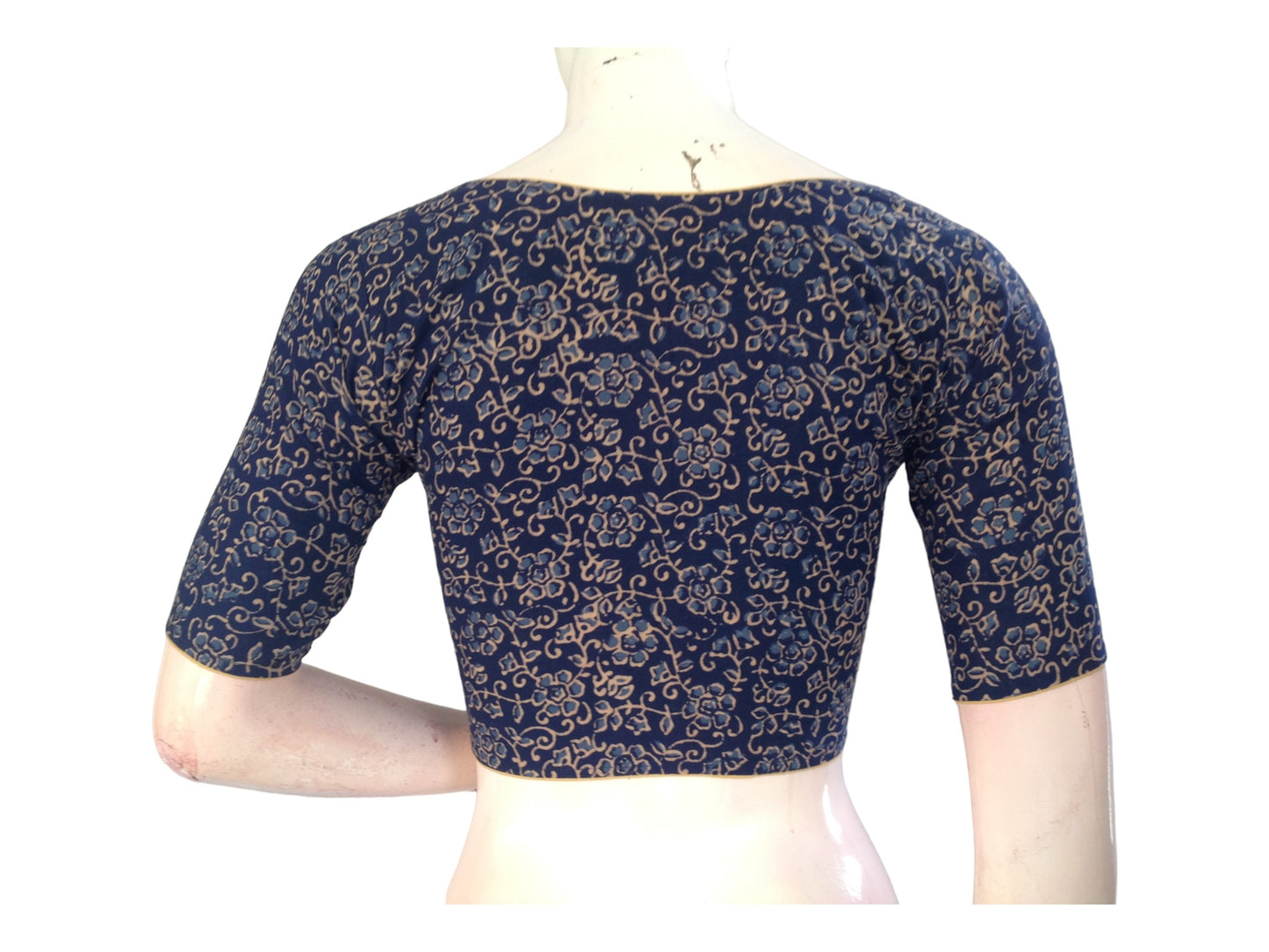Cool & Classic: Blue Cotton Blouse with High Neck