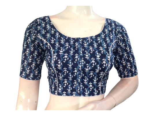 Effortless Sophistication: Navy  Blue High-Neck Blouse in Breathable Cotton