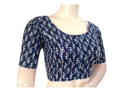 Effortless Sophistication: Navy  Blue High-Neck Blouse in Breathable Cotton
