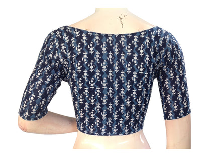 Effortless Sophistication: Navy  Blue High-Neck Blouse in Breathable Cotton