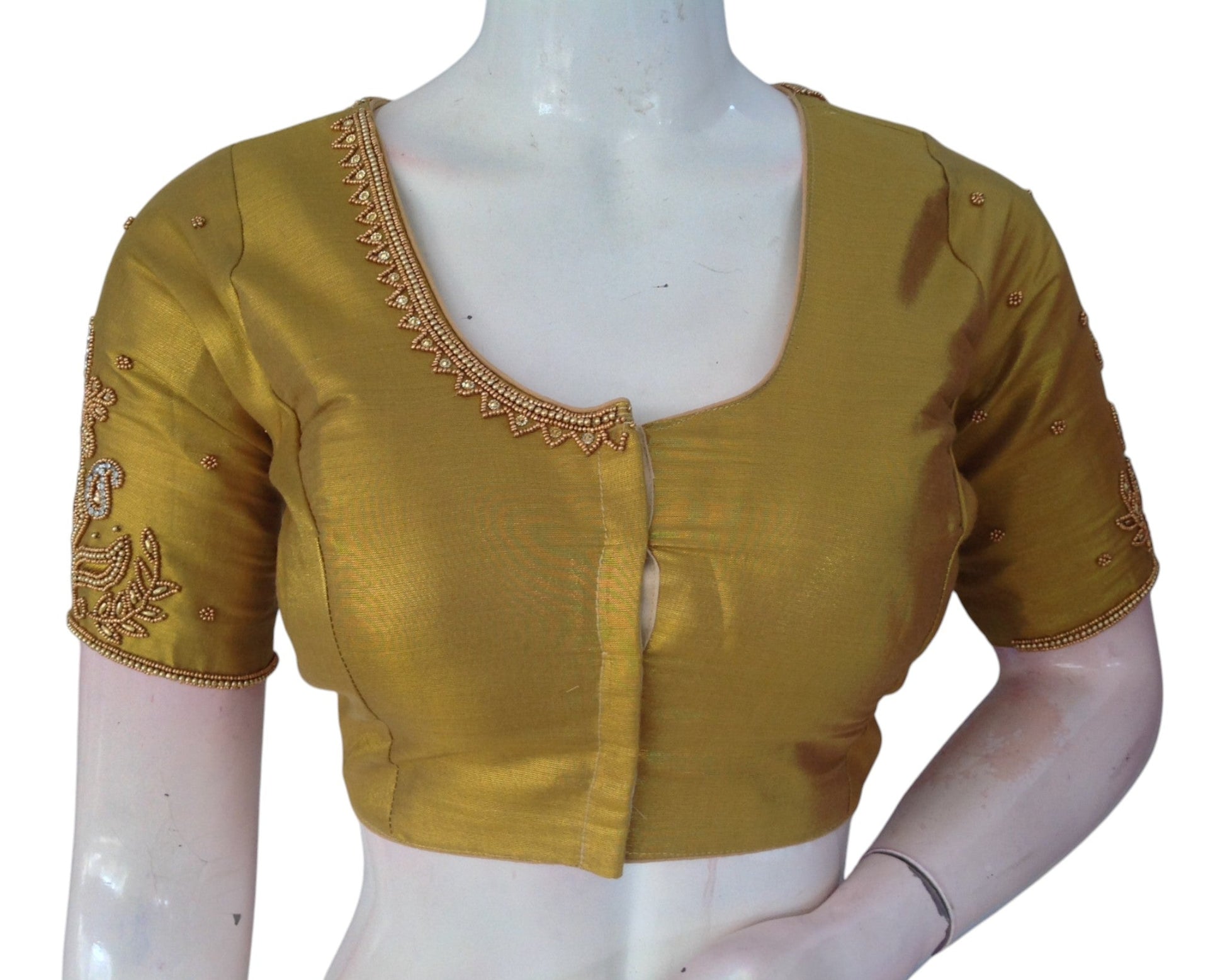 Luxurious Tissue Gold Aari Handwork Saree Blouse - Latest Design | D3 Blouses