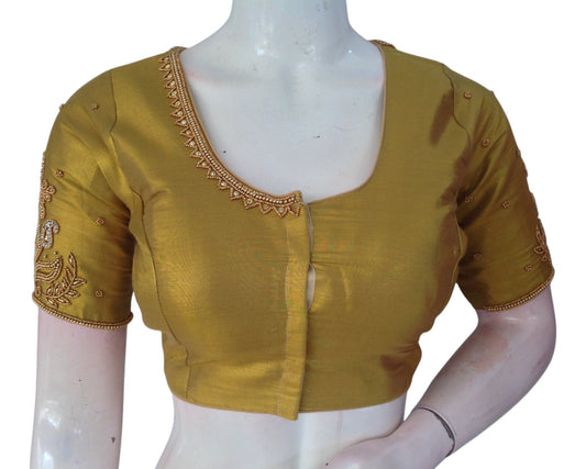 Luxurious Tissue Gold Aari Handwork Saree Blouse - Latest Design | D3 Blouses