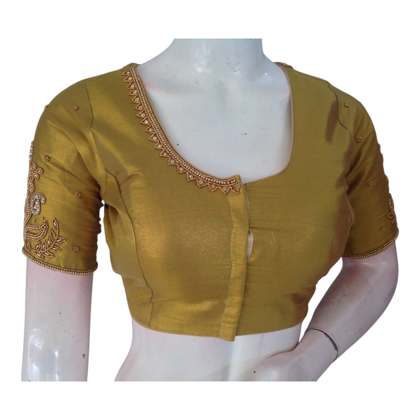 Luxurious Tissue Gold Aari Handwork Saree Blouse - Latest Design | D3 Blouses