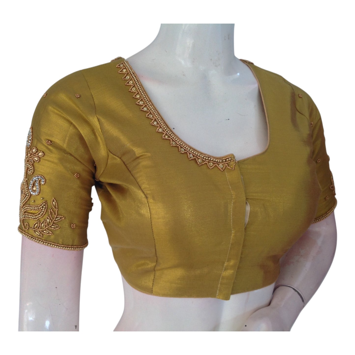 Luxurious Tissue Gold Aari Handwork Saree Blouse - Latest Design | D3 Blouses
