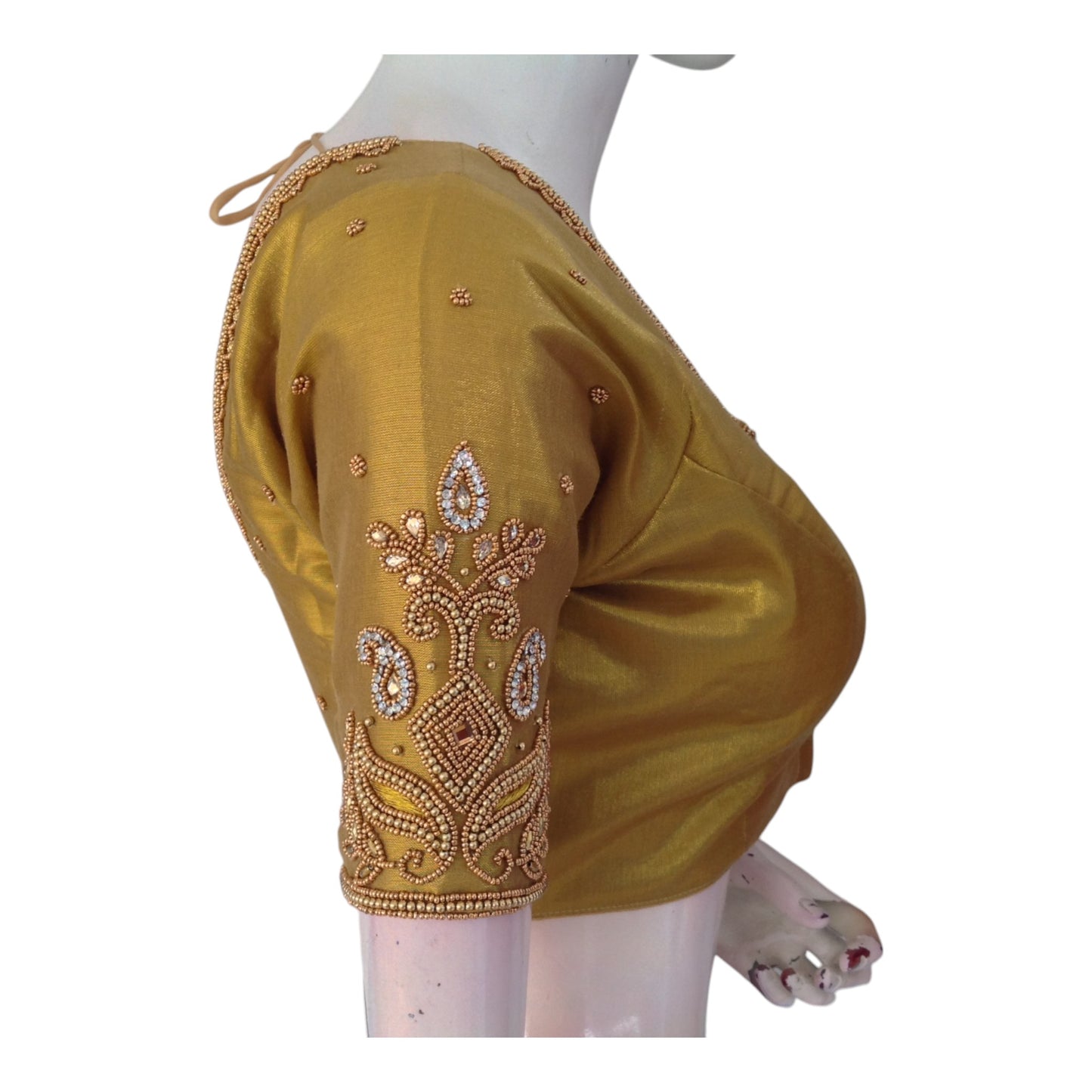 Luxurious Tissue Gold Aari Handwork Saree Blouse - Latest Design | D3 Blouses