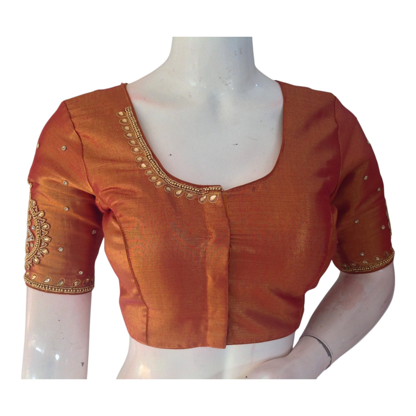 Beautiful Terracotta Aari Handwork Tissue Silk Blouse for Weddings - D3