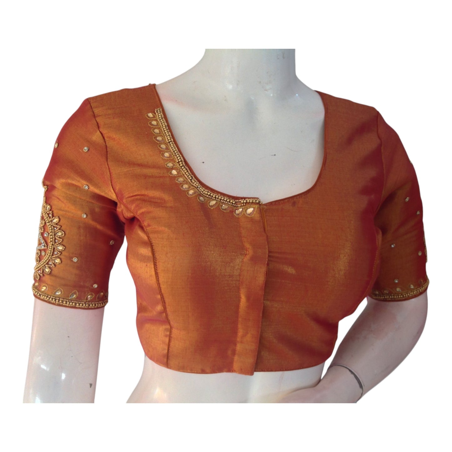 Beautiful Terracotta Aari Handwork Tissue Silk Blouse for Weddings - D3
