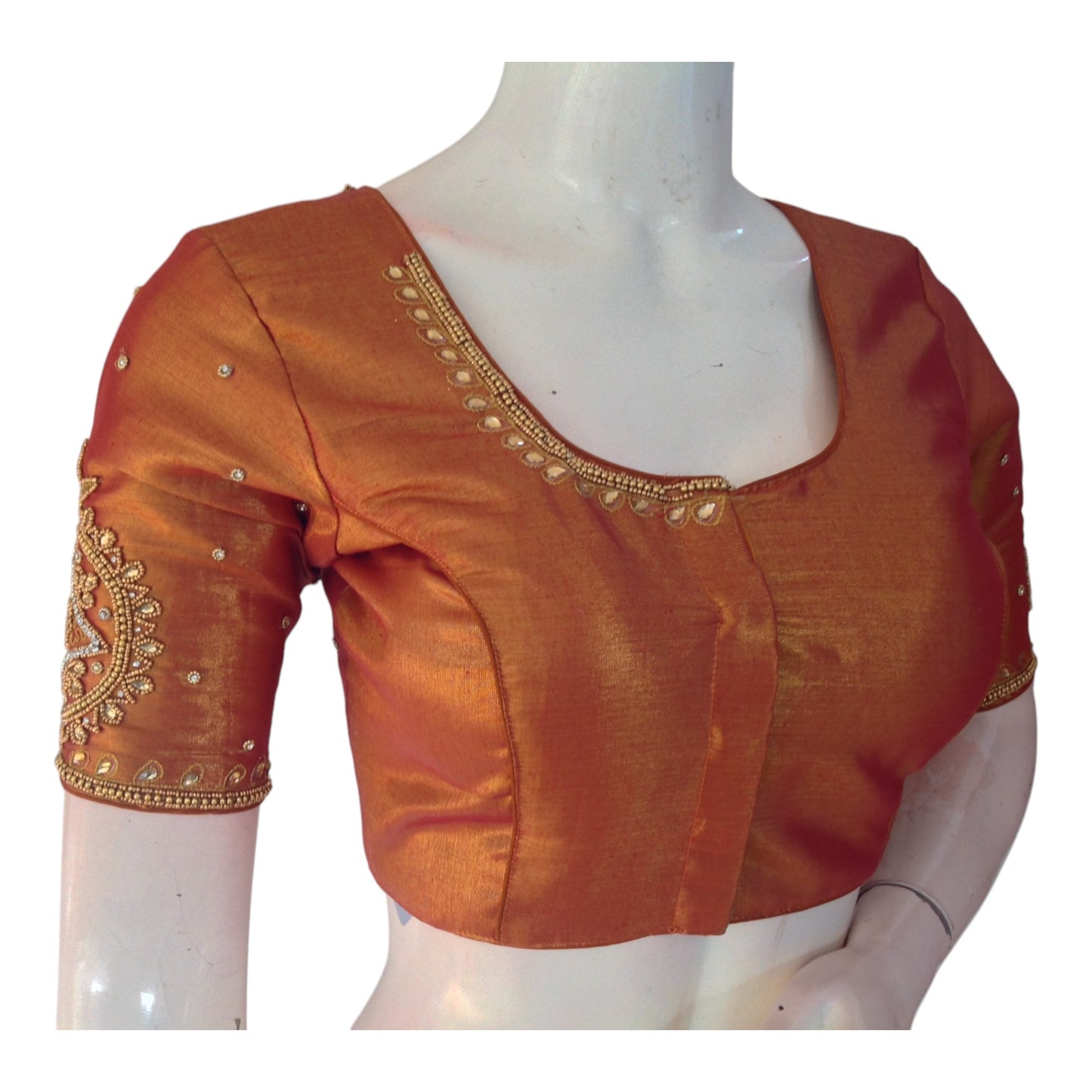 Beautiful Terracotta Aari Handwork Tissue Silk Blouse for Weddings - D3
