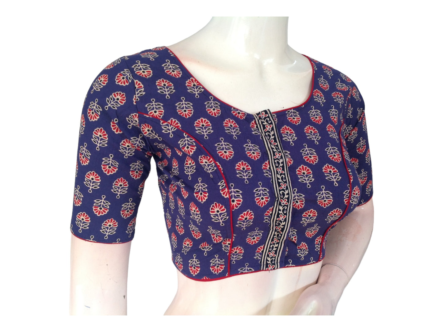 Regal Hues: Violet Blue High-Neck Cotton Blouse - Effortless Style
