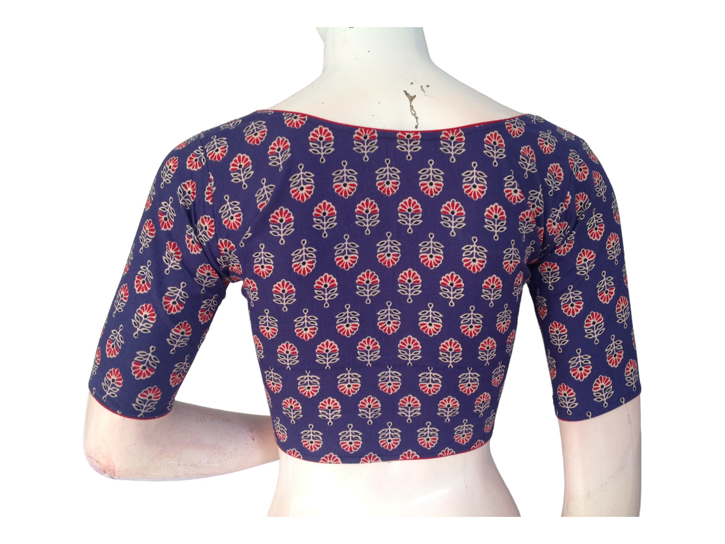 Regal Hues: Violet Blue High-Neck Cotton Blouse - Effortless Style