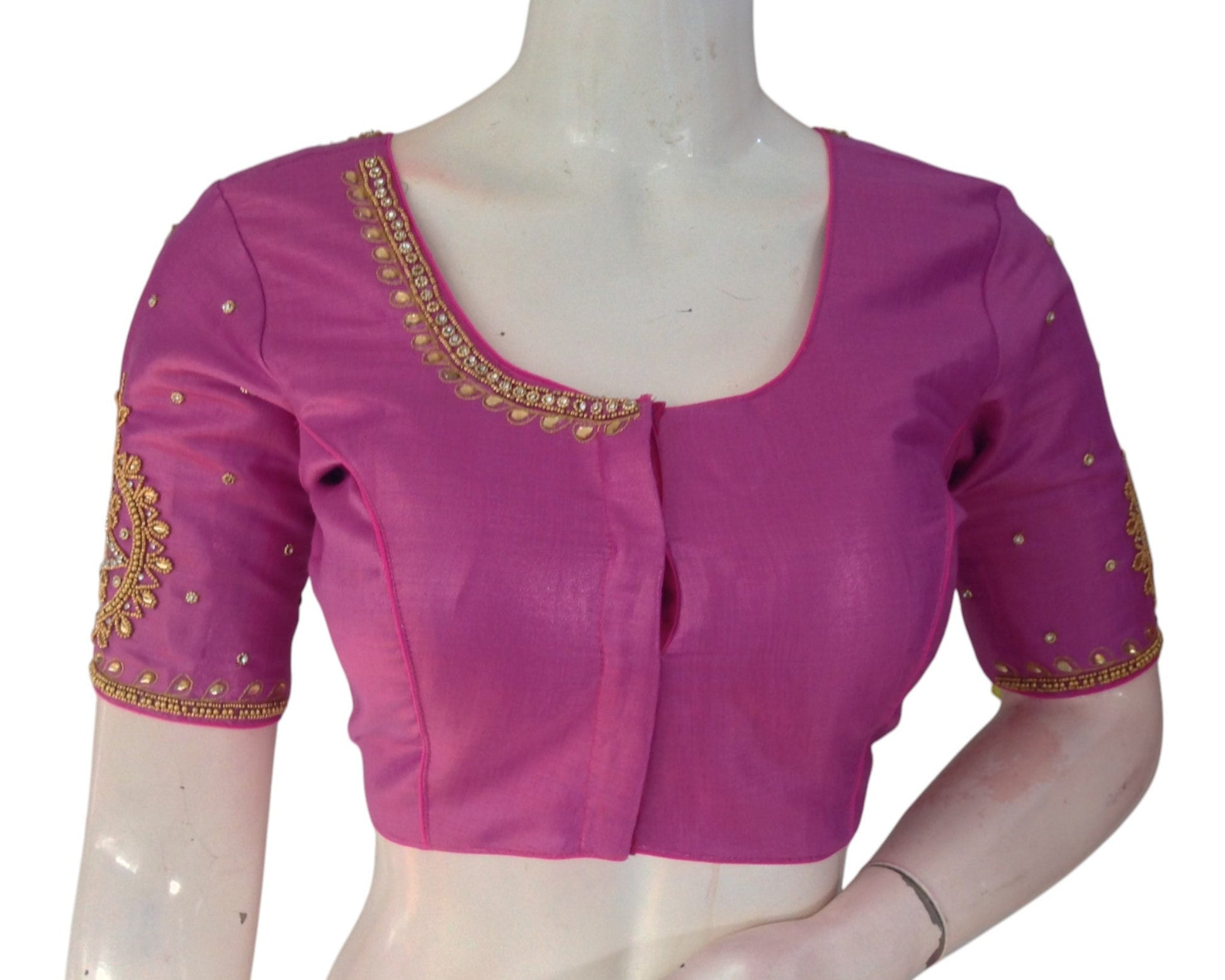 Magenta Aari Handwork Wedding Tissue Silk Blouse - Bold & Beautiful 
