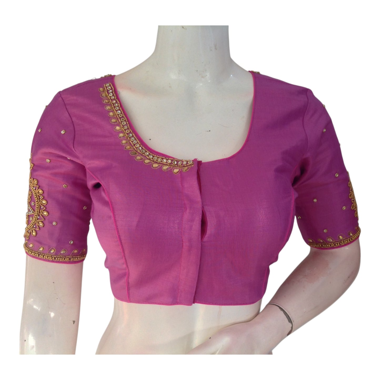 Magenta Aari Handwork Wedding Tissue Silk Blouse - Bold & Beautiful