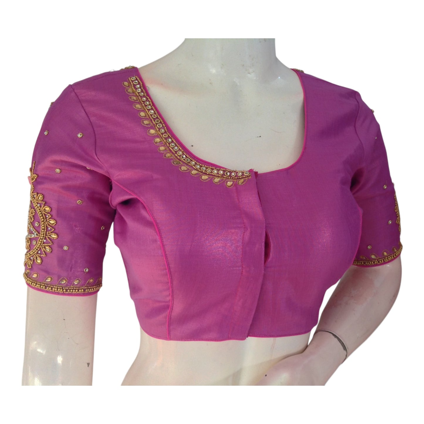 Magenta Aari Handwork Wedding Tissue Silk Blouse - Bold & Beautiful