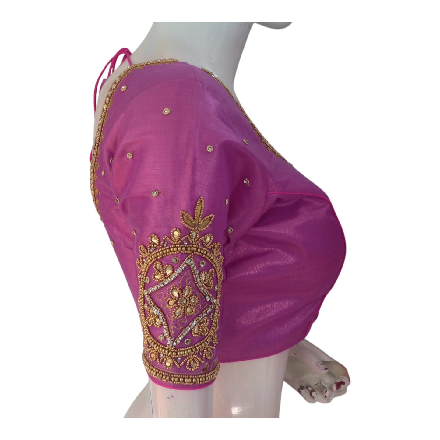 Magenta Aari Handwork Wedding Tissue Silk Blouse - Bold & Beautiful
