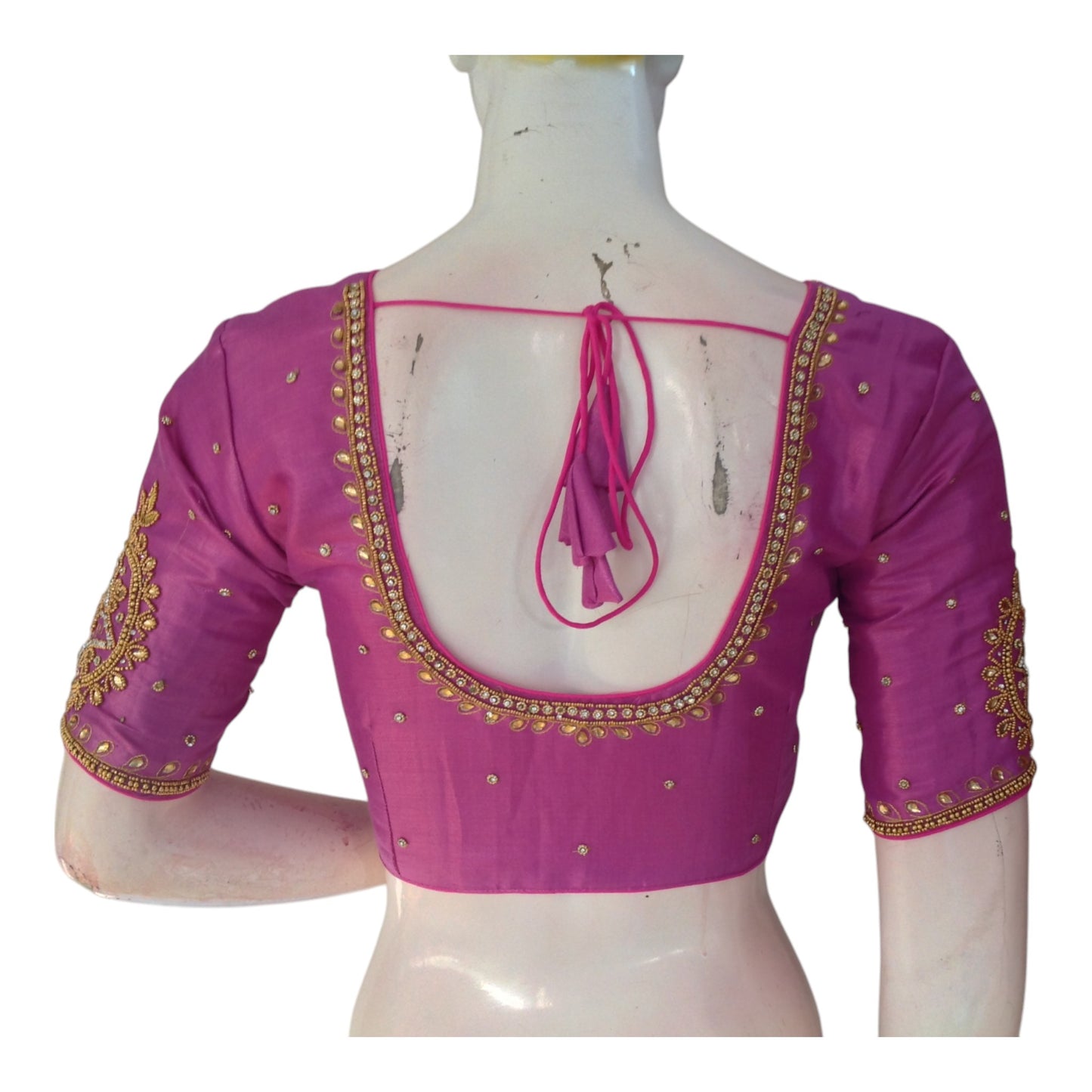 Magenta Aari Handwork Wedding Tissue Silk Blouse - Bold & Beautiful