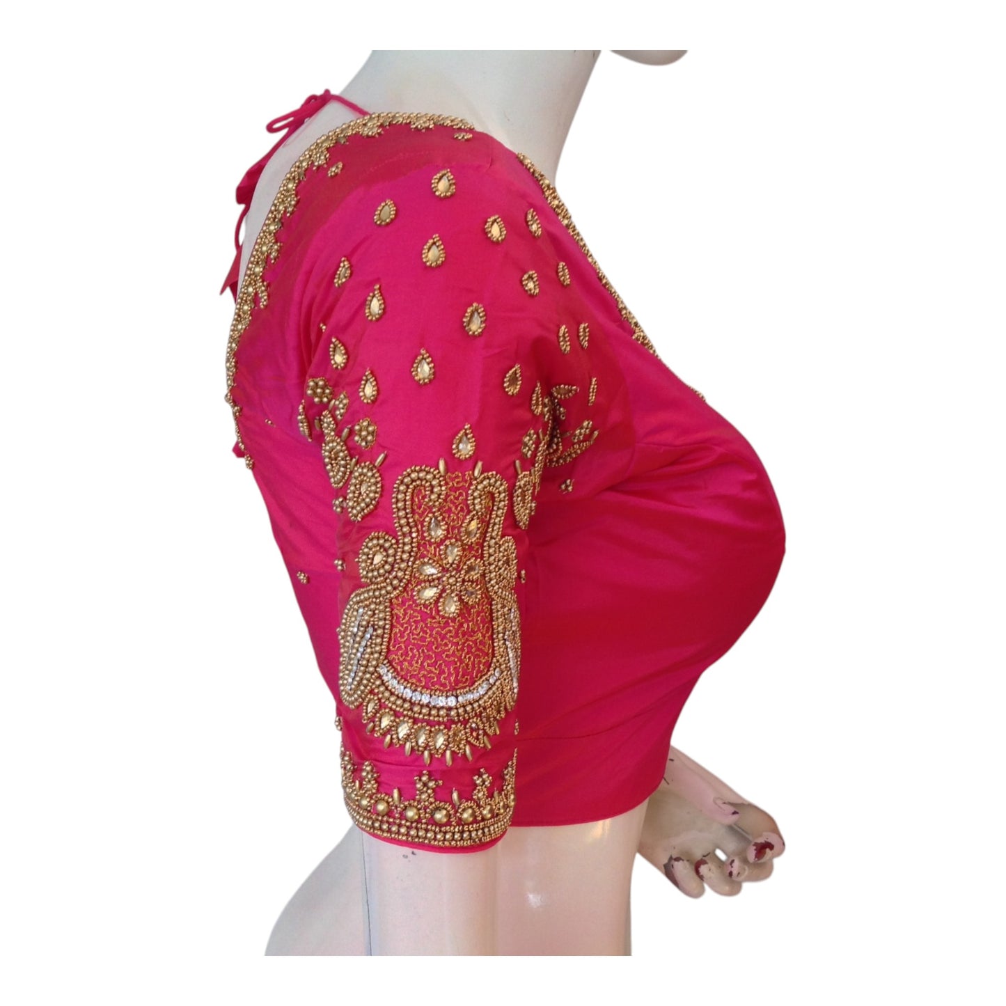 Elegant Pink Aari Work Wedding Silk Saree Blouse with Handcrafted Details