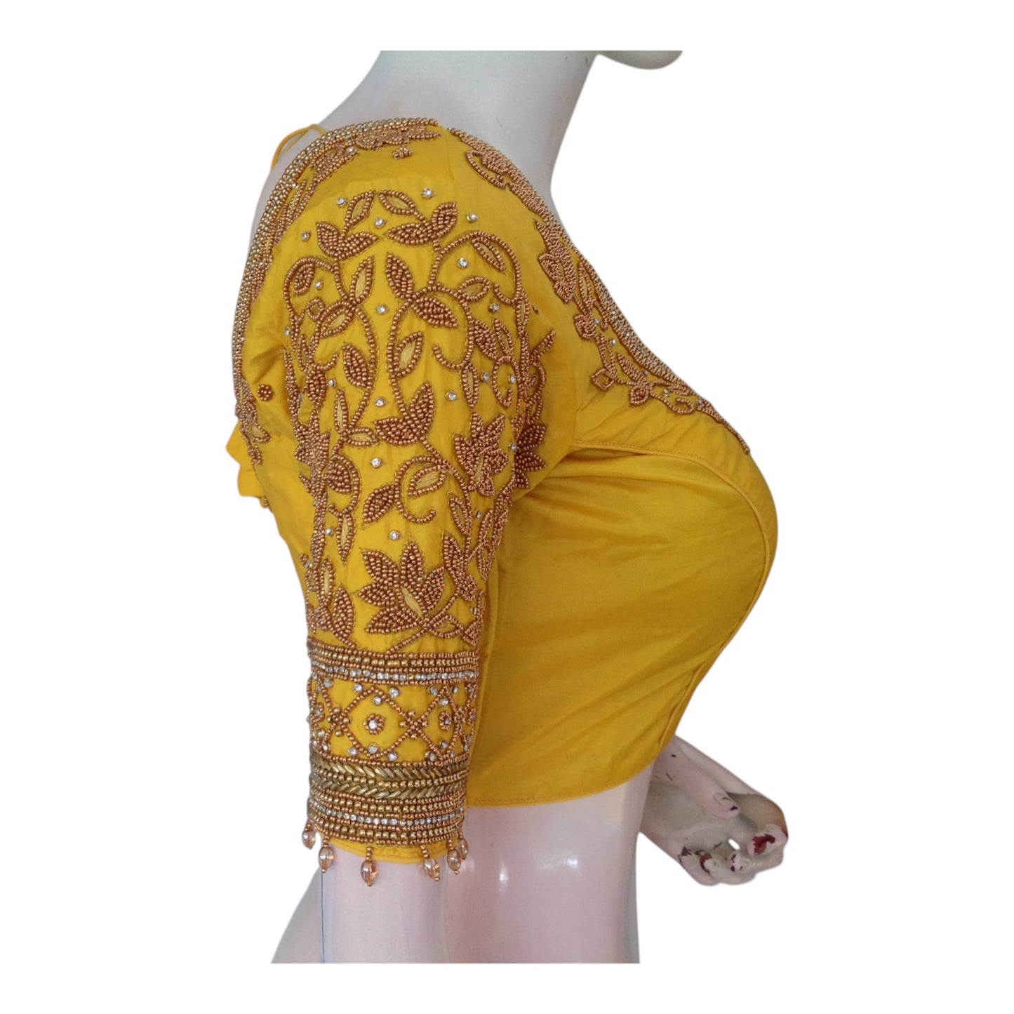 Elegant Yellow Color Aari Handwork Bridal Silk Saree Blouse